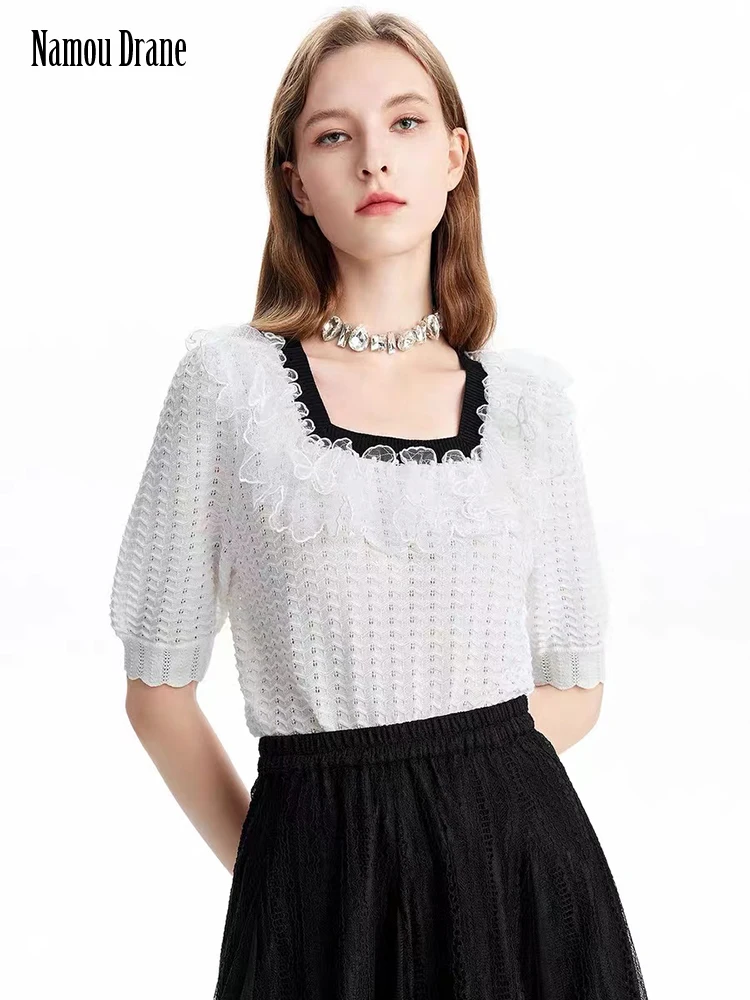 Namou Drane Square Collar Blouse Female 2022 New Summer Hitting Scene Design Feeling Small Thin Lace Knitting Sweater
Namou Drane Square Collar Blouse Female 2022 New Summer Hitting Scene Design Feeling Small Thin Lace Knitting Sweater