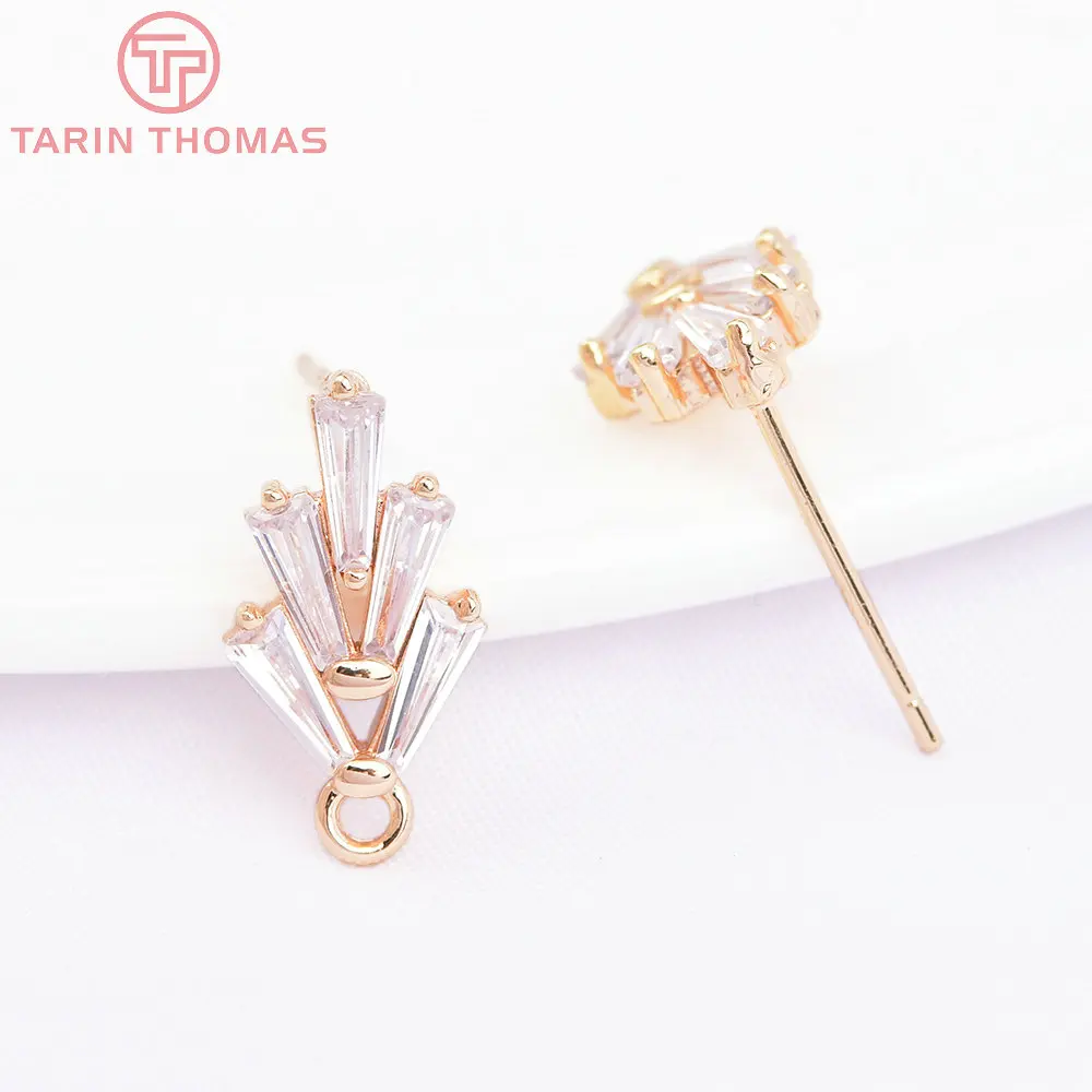 

(2293)4PCS 14.5*7.5MM 24k Gold Color Brass Zircon Tree Leaf Leaves Stud Earrings High Quality Jewelry Findings Accessories