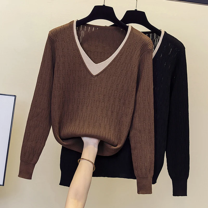 New Women Autumn Winter Clothes Solid V Neck Hollow Out Sweater Jumper Long-sleeved Knitted Pullovers Shirt Female Tops
New Women Autumn Winter Clothes Solid V Neck Hollow Out Sweater Jumper Long-sleeved Knitted Pullovers Shirt Female Tops