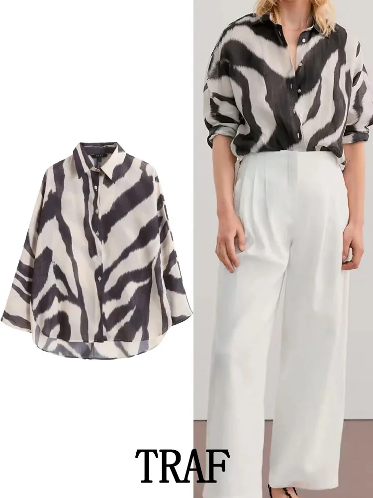 TRAF ZA ree 2022 Women Zebra Stripe Print Fashion Loose Cozy Shirts Design Long Sleeve Turn Down Collar Female Blouses Chic Tops
TRAF ZA ree 2022 Women Zebra Stripe Print Fashion Loose Cozy Shirts Design Long Sleeve Turn Down Collar Female Blouses Chic Tops