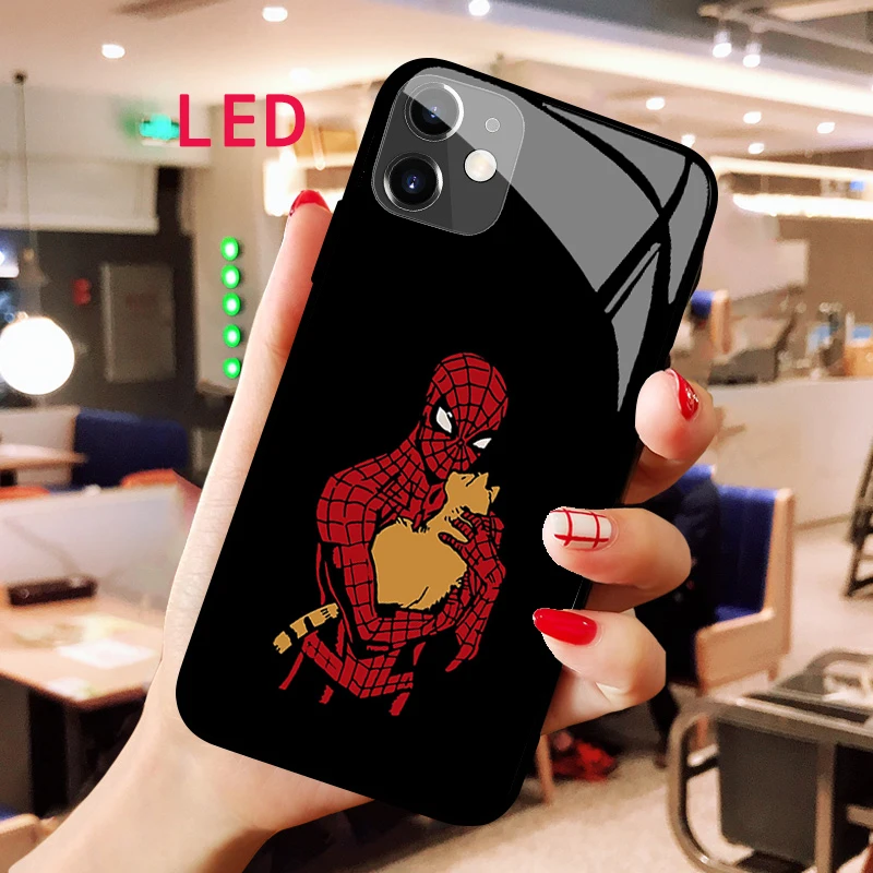 Spider-Man Luminous Tempered Glass phone case For Apple iphone 13 14 Pro Max Puls mini Popular Fashion RGB LED Backlight cover
Spider-Man Luminous Tempered Glass phone case For Apple iphone 13 14 Pro Max Puls mini Popular Fashion RGB LED Backlight cover