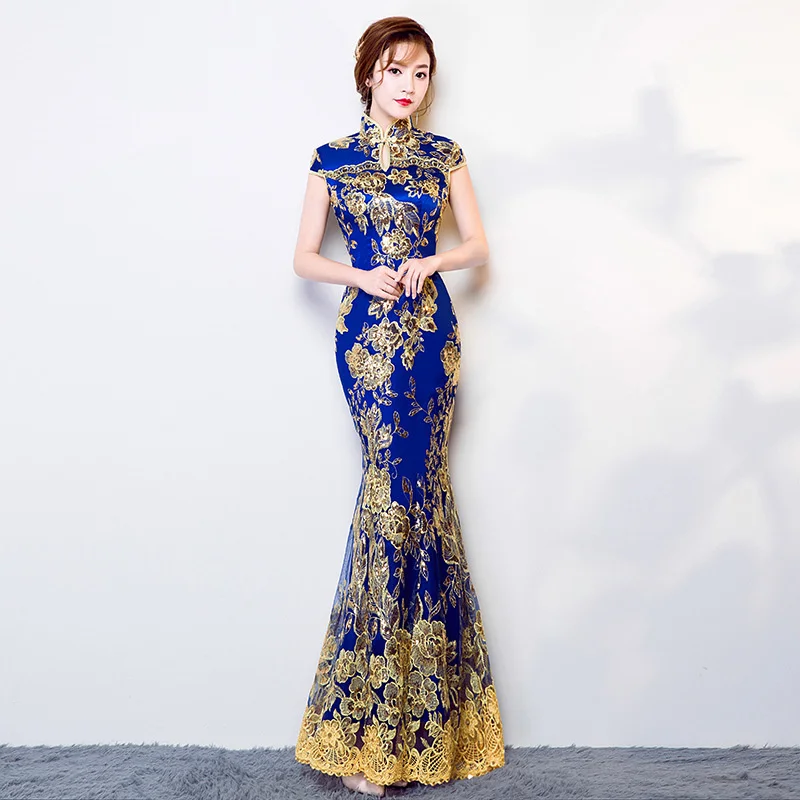 Blue Wedding Party Cheongsam Oriental Evening Dress Chinese Traditional Womens Elegant Qipao Sexy Lace Long Robe Retro Vestido
Blue Wedding Party Cheongsam Oriental Evening Dress Chinese Traditional Womens Elegant Qipao Sexy Lace Long Robe Retro Vestido