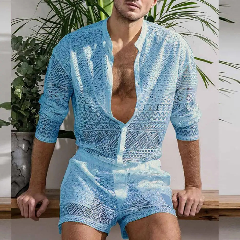 New Arrivals 2022 Men Set Summer Sexy See Through Lace Outfits Beach Fashion Short Sleeved Tops And Shorts Mens Two Piece Suits
New Arrivals 2022 Men Set Summer Sexy See Through Lace Outfits Beach Fashion Short Sleeved Tops And Shorts Mens Two Piece Suits