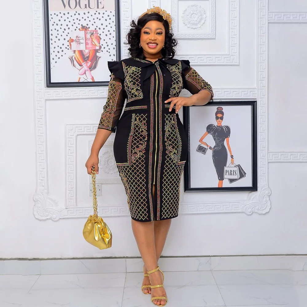 Африканская одежда, африканские платья для женщин, летние африканские женские платья с коротким рукавом и круглым вырезом, черное, белое платье из полиэстера до колена
Африканская одежда, африканские платья для женщин, летние африканские женские платья с коротким рукавом и круглым вырезом, черное, белое платье из полиэстера до колена