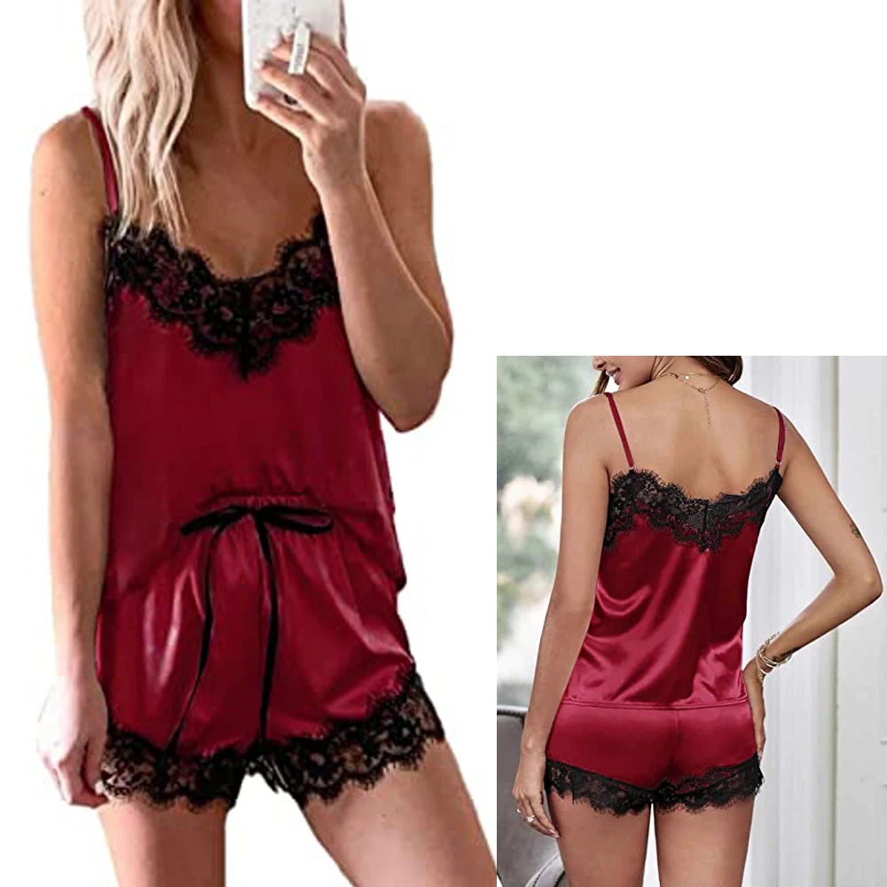 Женская атласная пижама с кружевной отделкой, топ на бретельках и шорты, пижамные комплекты
Женская атласная пижама с кружевной отделкой, топ на бретельках и шорты, пижамные комплекты