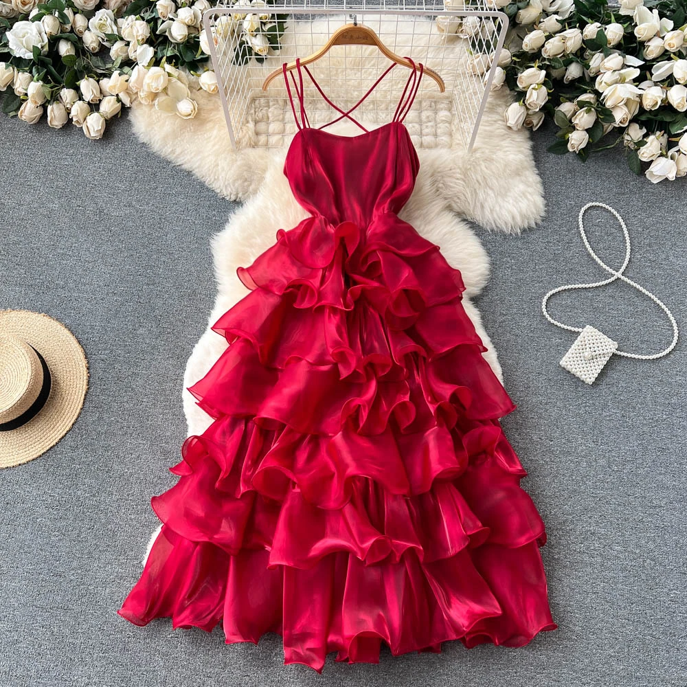 Elegant Layered Cakee Maxi Long Gauze Dress Temperament Off-the-shoulder Spaghetti Strap A-line Tiered Ankle Puffy Tutu Dress
Elegant Layered Cakee Maxi Long Gauze Dress Temperament Off-the-shoulder Spaghetti Strap A-line Tiered Ankle Puffy Tutu Dress