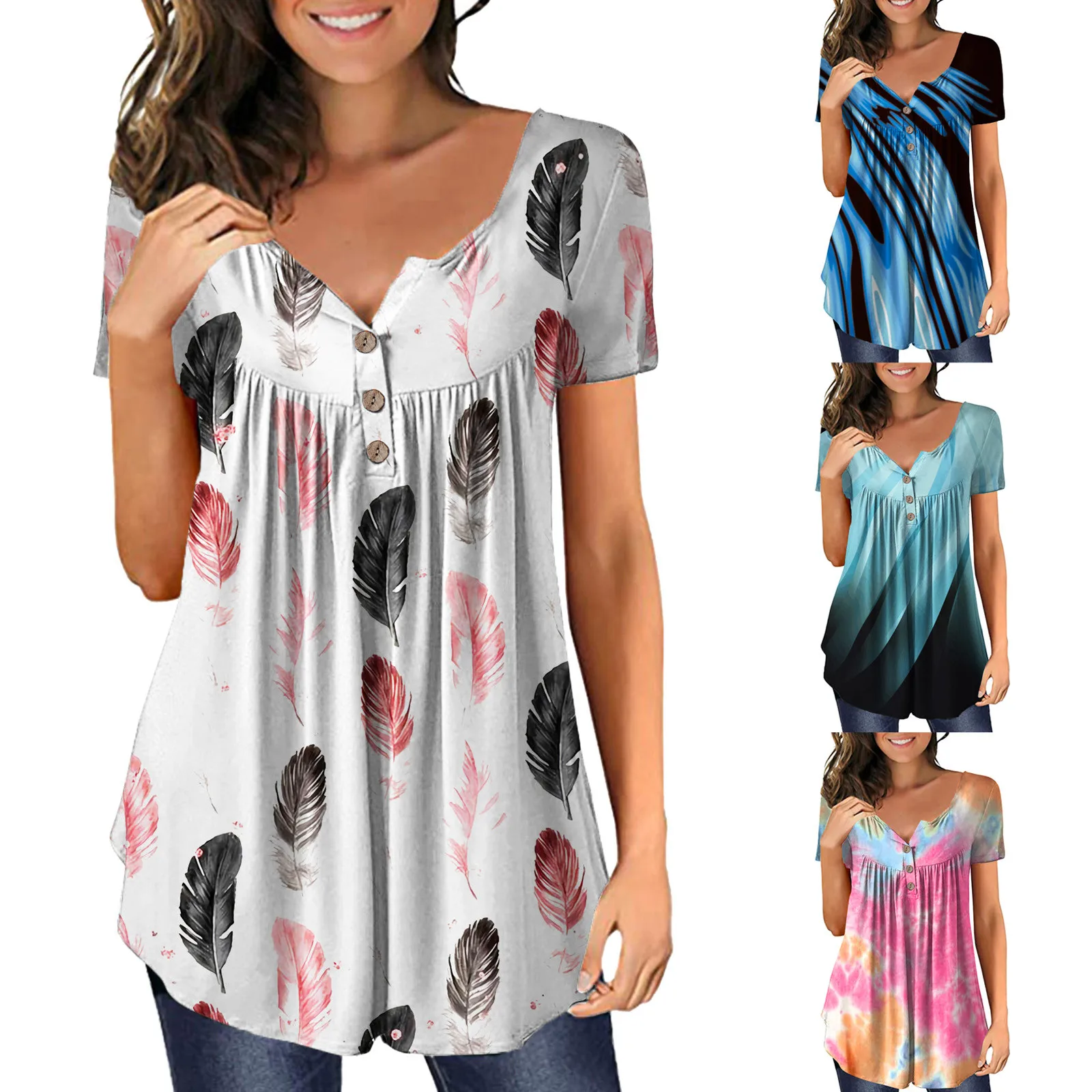 Women Floral Printed Gradient Tie Dye V Neck Short Sleeve T Shirts Button Pullover Tank Tops Womens Long Tees 2 Shirt
Women Floral Printed Gradient Tie Dye V Neck Short Sleeve T Shirts Button Pullover Tank Tops Womens Long Tees 2 Shirt