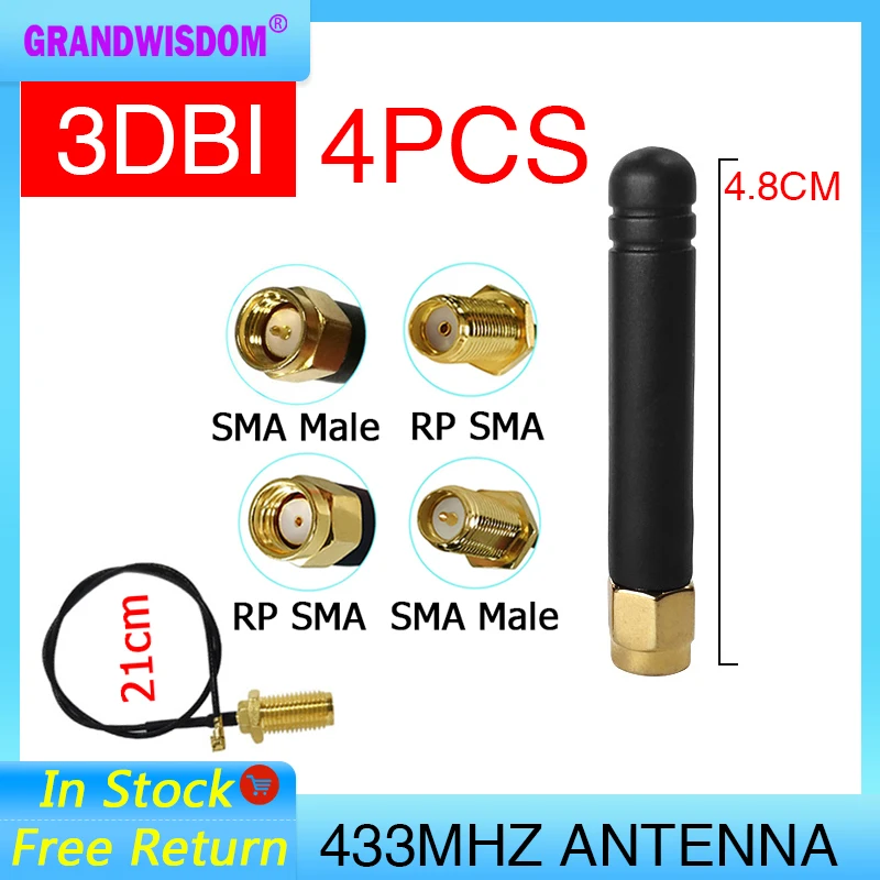 GRANDWISDOM 4pcs 433mhz antenna 3dbi sma female lora antene module lorawan antene ipex 1 SMA male pigtail Extension Cable
GRANDWISDOM 4pcs 433mhz antenna 3dbi sma female lora antene module lorawan antene ipex 1 SMA male pigtail Extension Cable