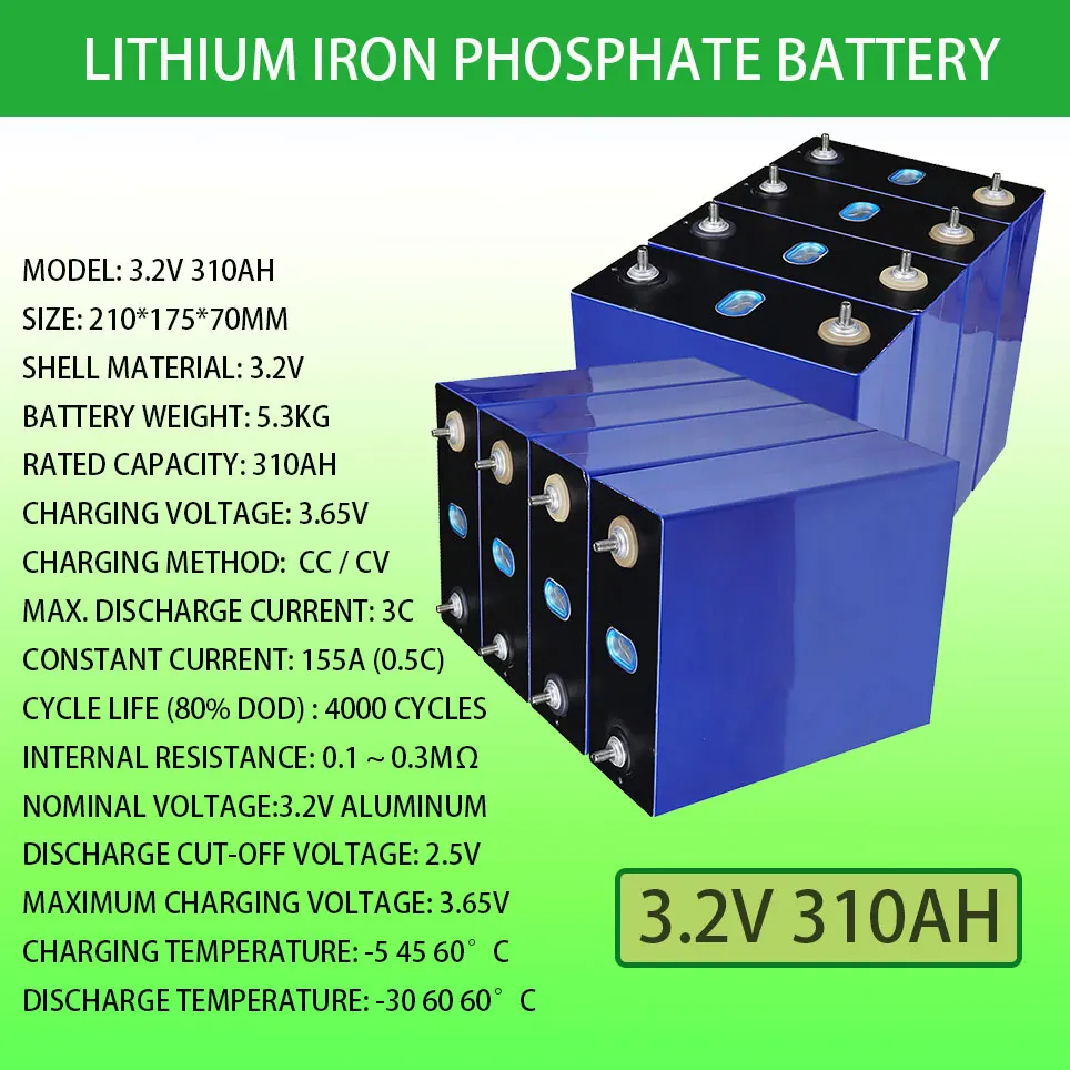 3.2V 310Ah Lifepo4 Batterij Diy 12V 24V 310AH Oplaadbare Accu Voor Elektrische Auto Rv Zonne-energie opslag Systeem
3.2V 310Ah Lifepo4 Batterij Diy 12V 24V 310AH Oplaadbare Accu Voor Elektrische Auto Rv Zonne-energie opslag Systeem