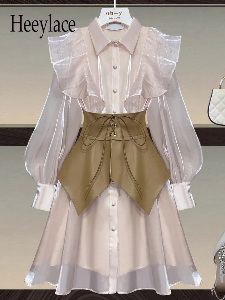 Women Spring Pink Fairy Dress Korean Sweet Ruffles Patchwork Puff Sleeve High Waist A-line Mesh Dresses Lace Up Leather Belt
Women Spring Pink Fairy Dress Korean Sweet Ruffles Patchwork Puff Sleeve High Waist A-line Mesh Dresses Lace Up Leather Belt