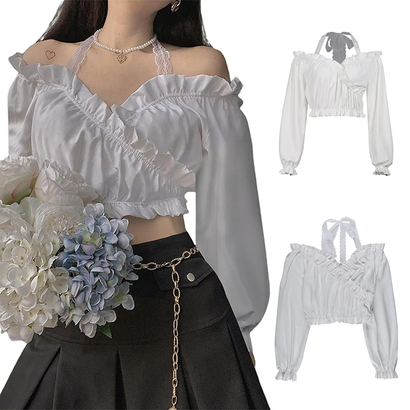 Women Off-Shoulder Short Blouse Long Puff Sleeve Wooden Ear Decoration Lace Halter Neck Tops
Women Off-Shoulder Short Blouse Long Puff Sleeve Wooden Ear Decoration Lace Halter Neck Tops