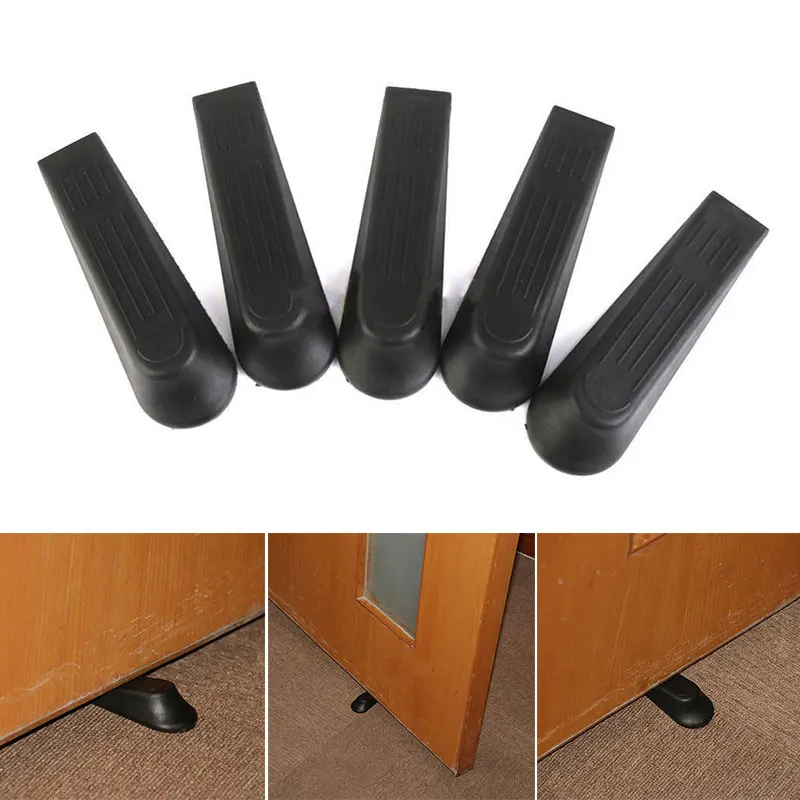

5 Pcs/Set Black Door Stops Stoppers Wedges Jam Block Holder Cather Home Office Tool