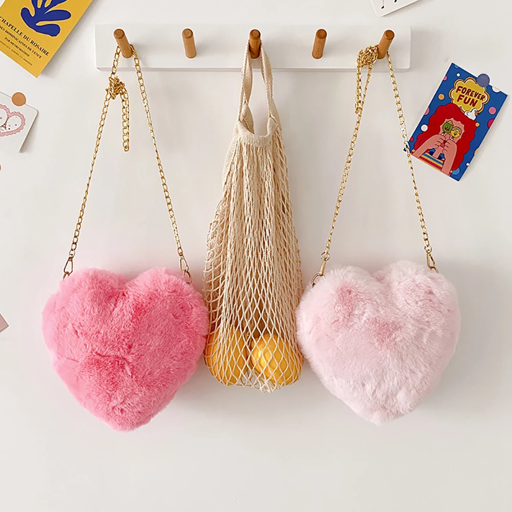 

Princess Kids Girls Plush Purses 6 Colors Love Shoulder Hairy Bag Fluffy Valentine Day Gift Heart-shaped Bag Autumn Winter