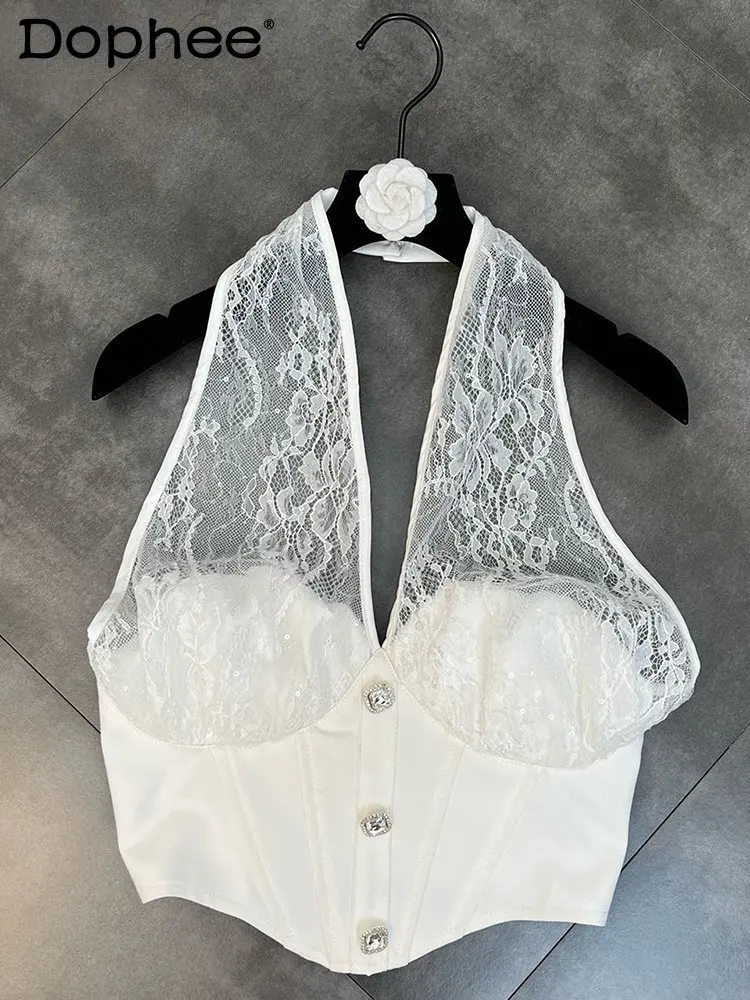 Vest For Women Lace Flower Neck With Sequins And Diamonds To Close The Waist Show A Thin Women's Sexy Vest
Vest For Women Lace Flower Neck With Sequins And Diamonds To Close The Waist Show A Thin Women's Sexy Vest