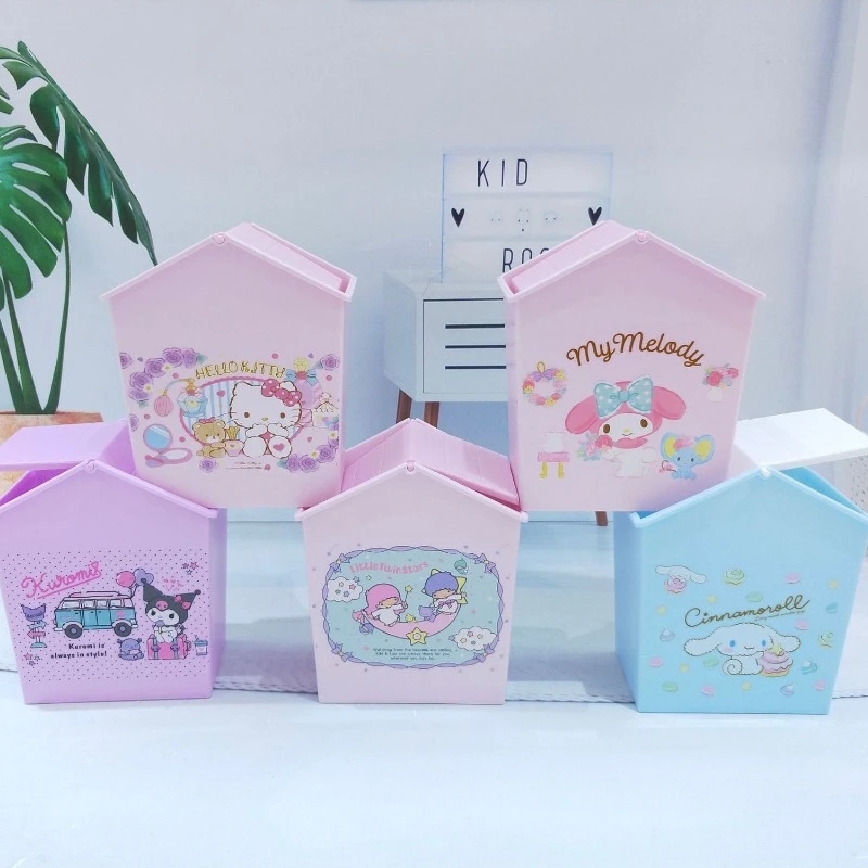 

Sanrios Kuromi Cinnamoroll My Melody Hellokittys ручка держатель аниме милый мультфильм настольная мусорная корзина с крышкой кавайная коробка для хранения