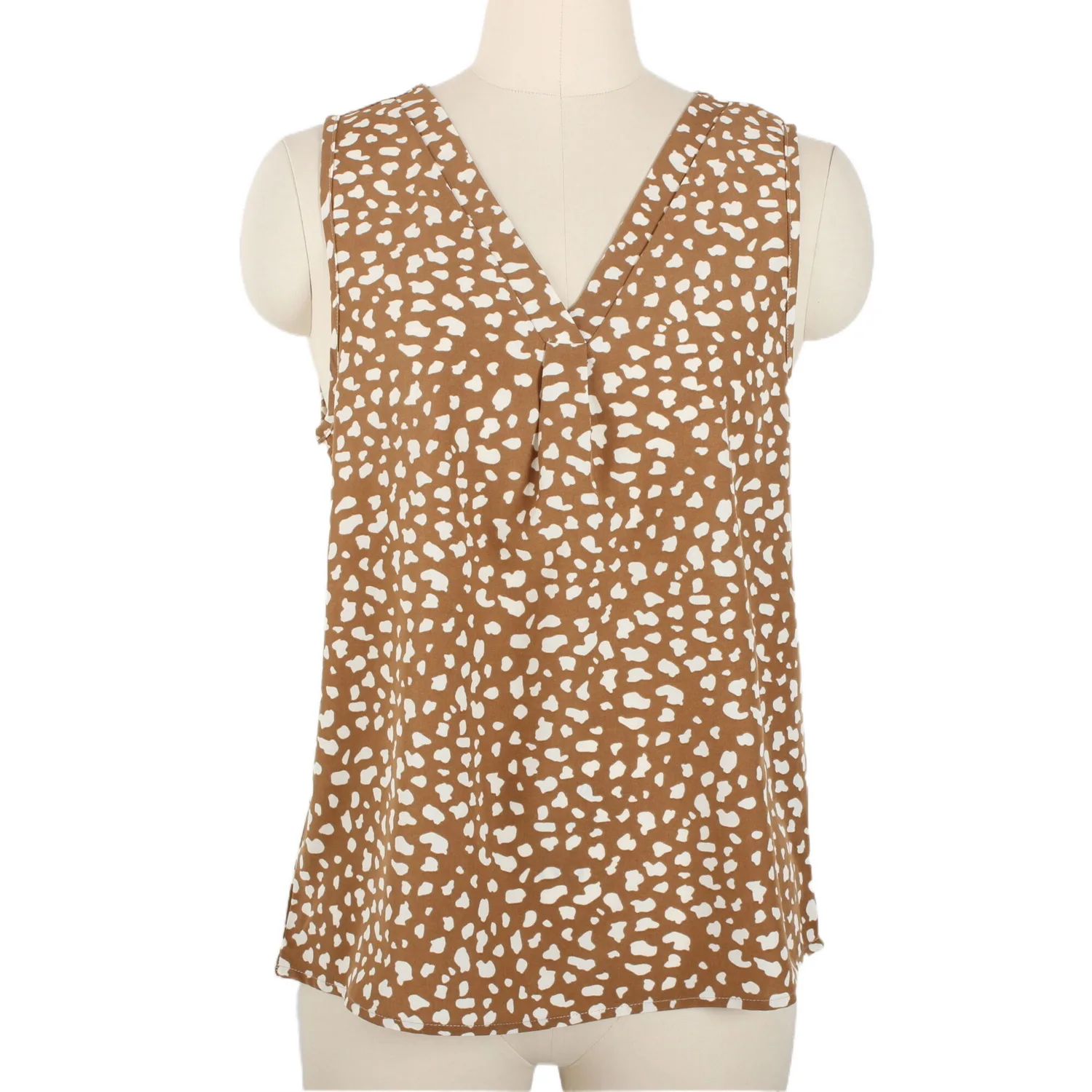 Высококачественные дамские повседневные блузки без рукавов с далматинским принтом и V-образным вырезом, Рубашки, Топы для женщин 2023 Baju Design 
Высококачественные дамские повседневные блузки без рукавов с далматинским принтом и V-образным вырезом, Рубашки, Топы для женщин 2023 Baju Design