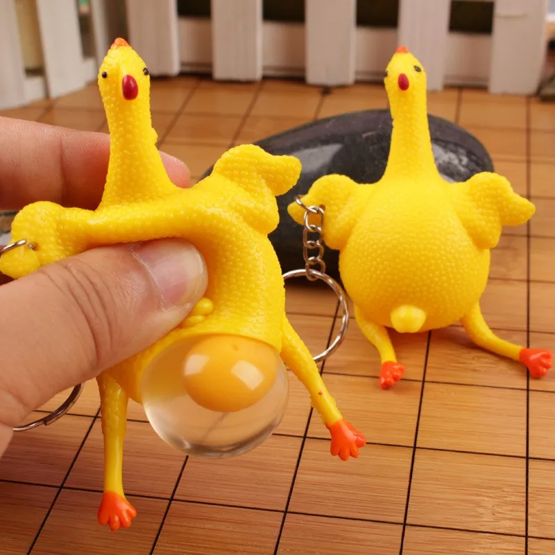 

3PC Novelty Laying Hens Toy Squeeze Gadgets Creative Small Chicken Egg Vent Keychain Spoof Funny Toy Tricky Keyring Relief Gift
