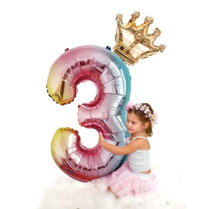 

1set 32inch Rainbow Number Foil Balloons Air Balloon Birthday Party Decorations Kids Rose Gold Pink Silver Blue 0-9 Digit Ball