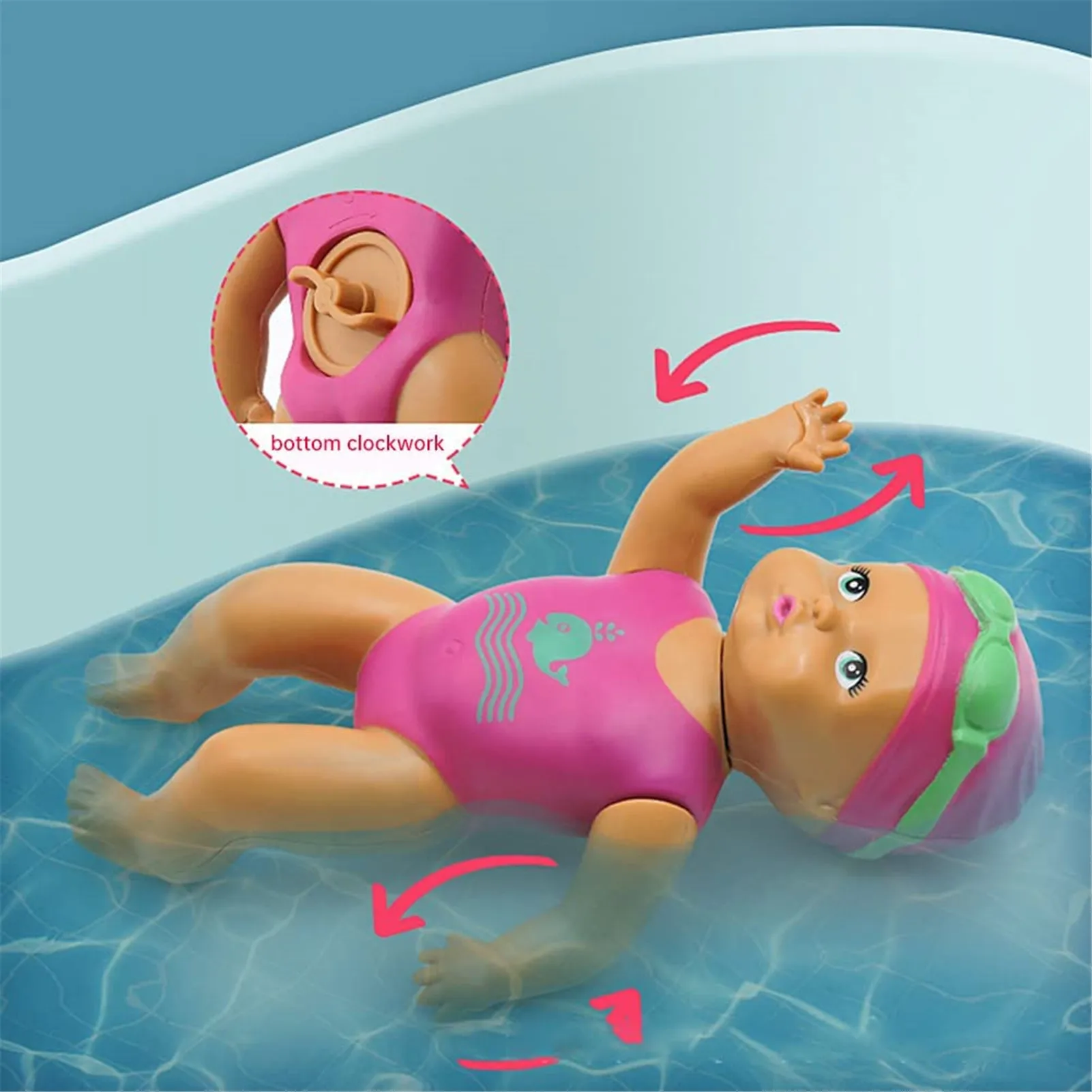 

Baby Wind up Bath Toys Chain Clockwork Water Floating Doll Realistic Newborn Swimming Doll Wound-Up Kids Beach Bathtubs Toys