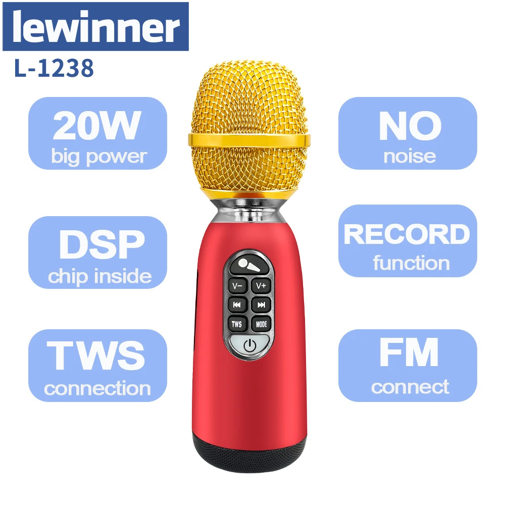 Lewinner L-1238 микрофон для караоке беспроводной динамик Bluetooth микрофон для пения вечерние НКИ, семейного собрания, свадебной сцены
Lewinner L-1238 микрофон для караоке беспроводной динамик Bluetooth микрофон для пения вечерние НКИ, семейного собрания, свадебной сцены