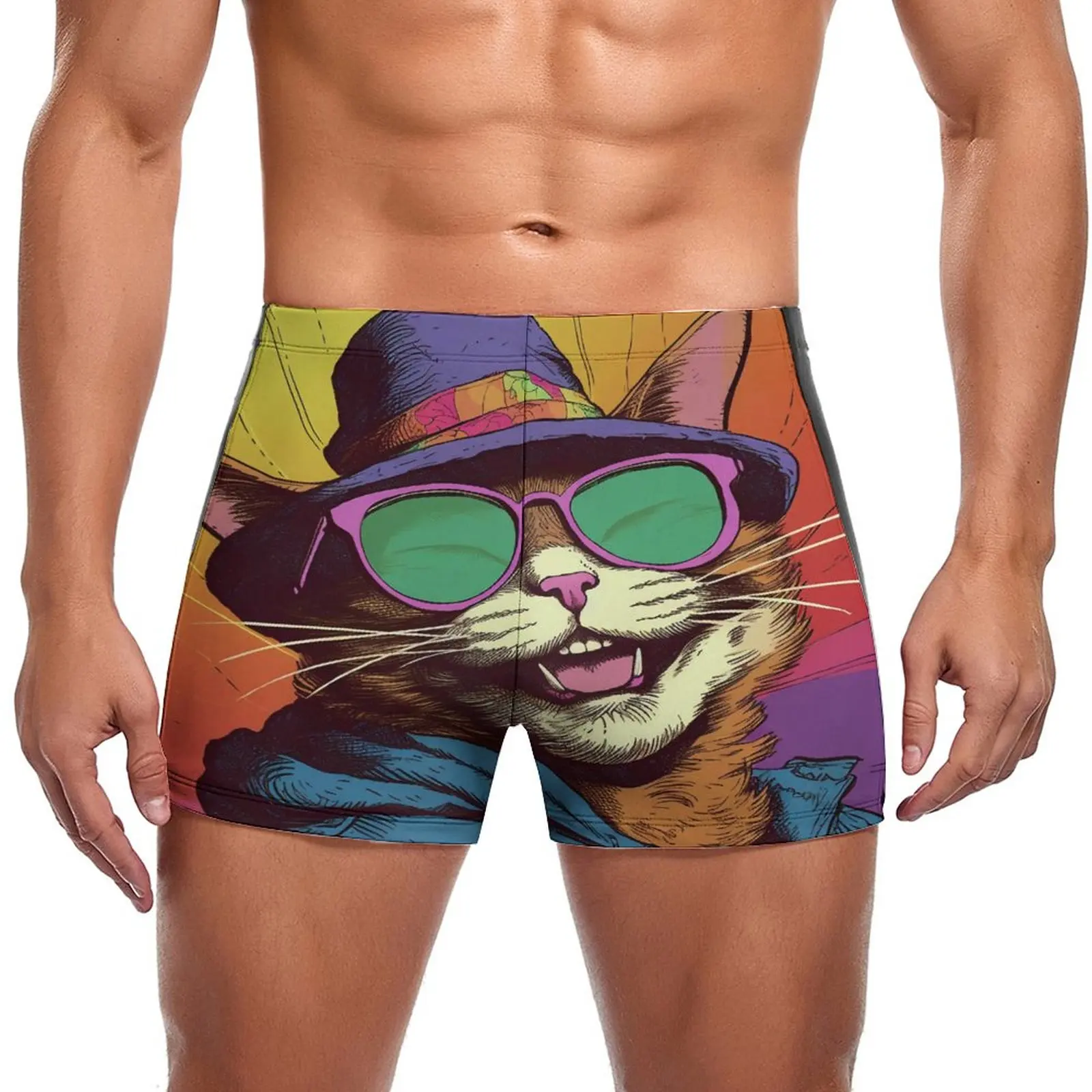 Плавательные трусы с котом, модные эластичные боксеры для плавания, мужской купальник пуш-ап для бассейна