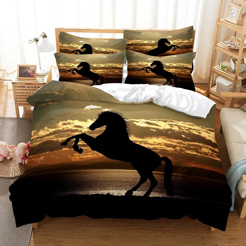 

Bedding Set Unicorn Comforter Cover King For Kids Decor Galloping Horse Duvet Cover Farmhouse Western Cowboys Theme Wild Animal