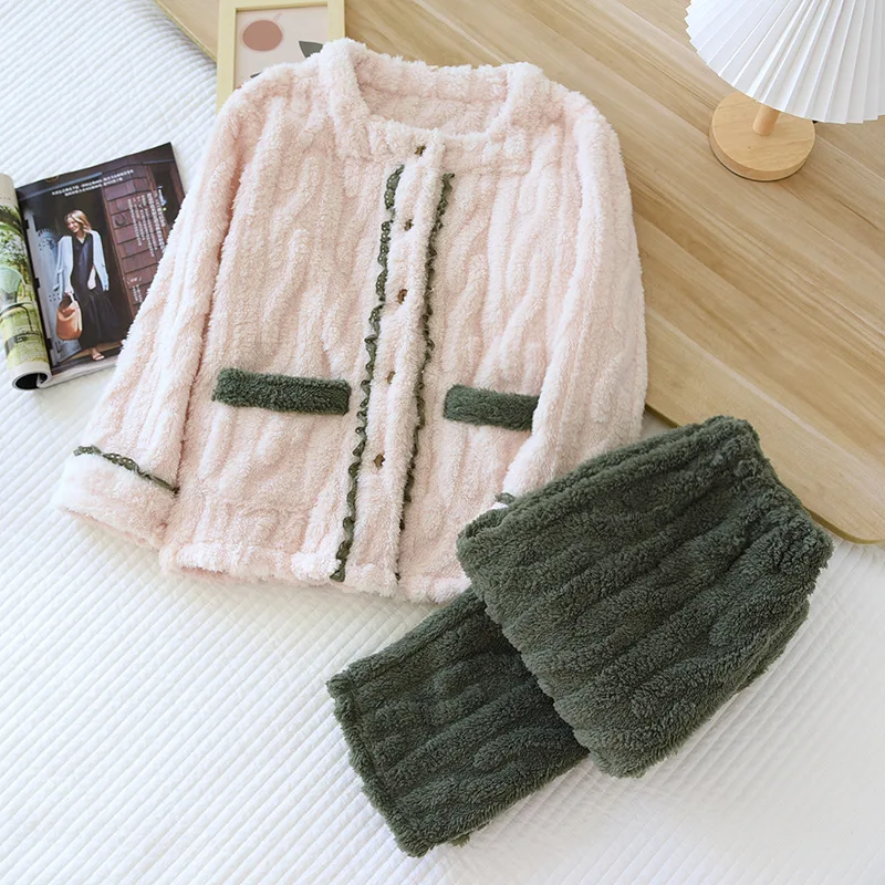 Shirt Pant Pajamas Sets Nightwear Sleep Suit 2Pcs Square Neck Long Sleeves Homewear Sleepwear Winter Coral Wool Home Clothes
Shirt Pant Pajamas Sets Nightwear Sleep Suit 2Pcs Square Neck Long Sleeves Homewear Sleepwear Winter Coral Wool Home Clothes