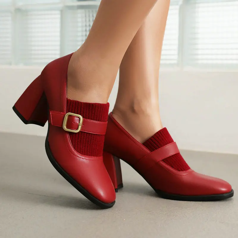 Mature Office Lady Pumps Knitted Stretch Vamp Buckle Strap Chunky Heeled Woman Pumps Spring Loafers Slip-on Female High Heels
Mature Office Lady Pumps Knitted Stretch Vamp Buckle Strap Chunky Heeled Woman Pumps Spring Loafers Slip-on Female High Heels