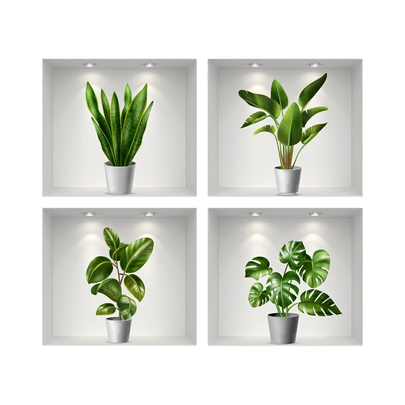 

Креативные зеленые растения в горшке, 3D стерео наклейки на стену, спальня, гостиная, фон на стену «сделай сам», декоративная самоклеящаяся картина