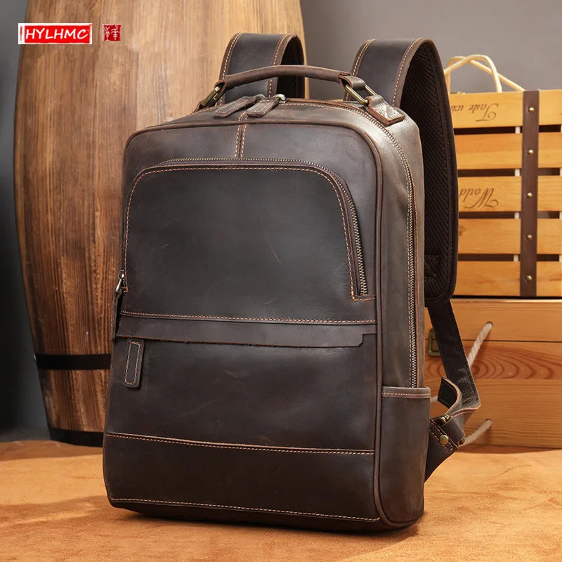 Crazy Horse Leather Backpack Men's Real-Leather Traveling Bag Retro Top Layer Cow Leather Shoulder Computer Bag Backpacks
Crazy Horse Leather Backpack Men's Real-Leather Traveling Bag Retro Top Layer Cow Leather Shoulder Computer Bag Backpacks