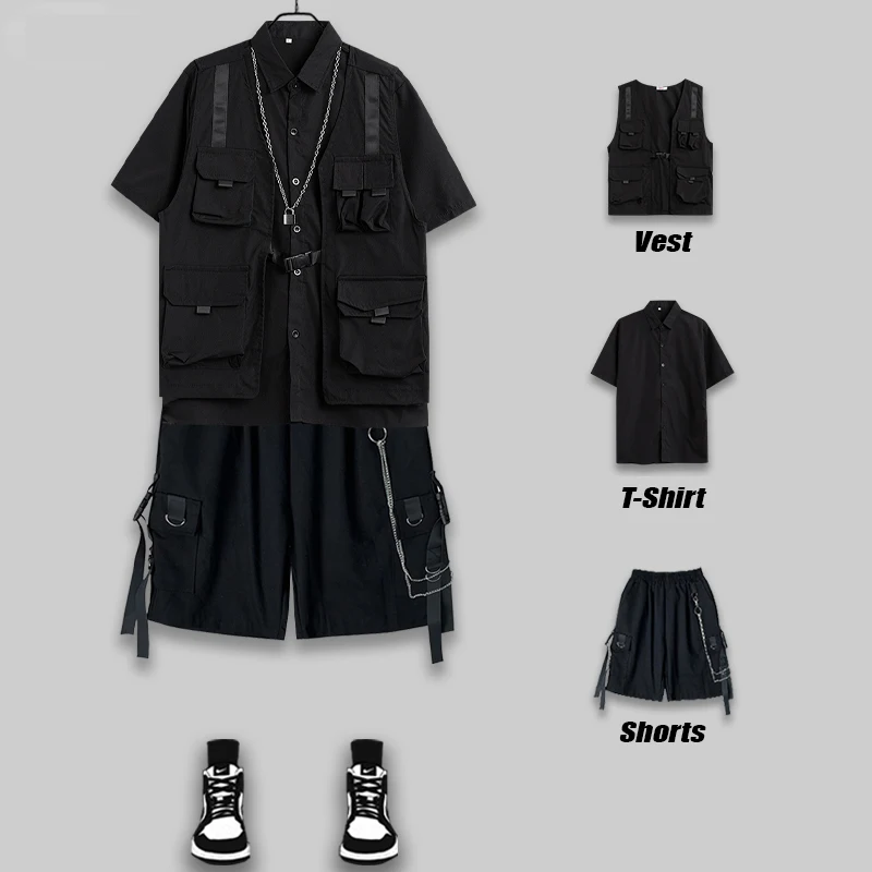 Комплект одежды HOUZHOU Techwear мужской майка-карго жилет в стиле панк Рубашка-рейва