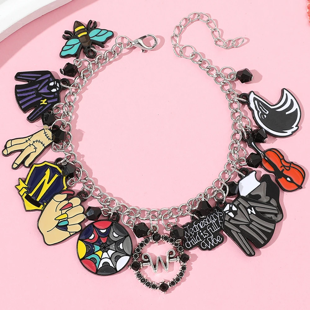 Horror Wednesday Addams Charms Jewelry Bracelet Gothic Thing Hand Rainbow Friends Pendant Bracelet for Women Accessories Gifts
Horror Wednesday Addams Charms Jewelry Bracelet Gothic Thing Hand Rainbow Friends Pendant Bracelet for Women Accessories Gifts