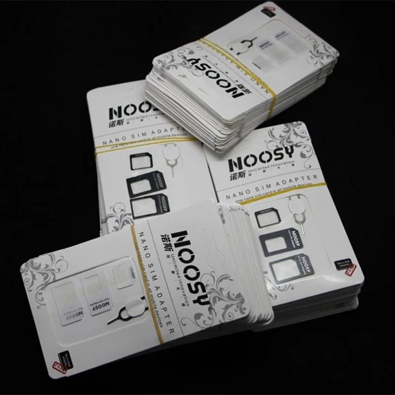 

5Sets 4 in 1 Noosy Nano Sim Card Adapter + Micro Sim Cards Adapter + Standard SIM Card Adapter for IPhone