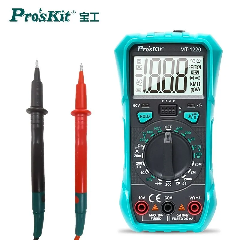 Pro'sKit MT-1220 Manual Range Digital Multimeter 3-1/2 Electrician ACV DCA DCV Resistance Test NCV Detection Universal Meter
Pro'sKit MT-1220 Manual Range Digital Multimeter 3-1/2 Electrician ACV DCA DCV Resistance Test NCV Detection Universal Meter