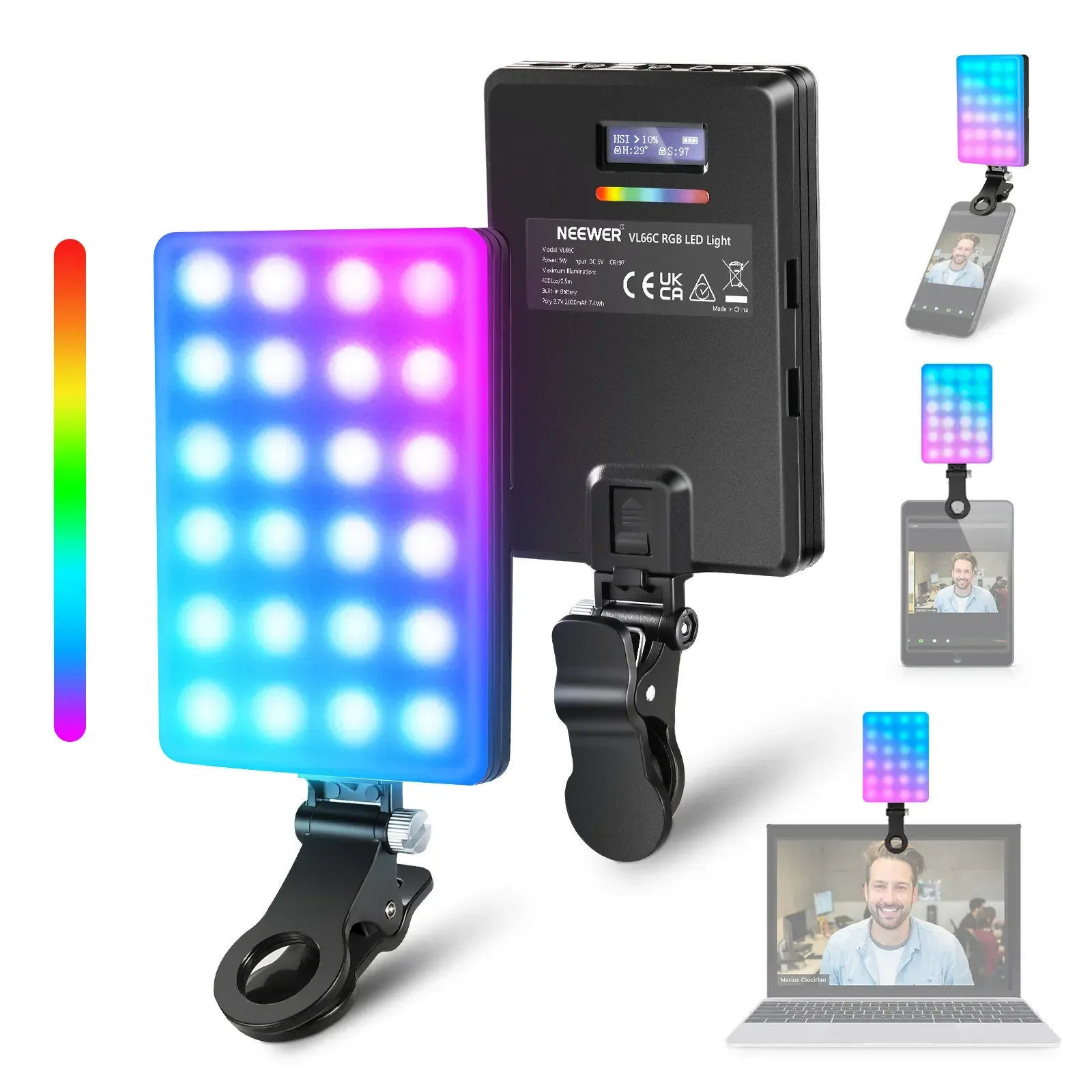 NEEWER RGB LED Light For Phone With Phone Holder & Light Clip, Dimmable CRI 97+ 3 Modes Phone Light, Built In 2000mAh Battery
NEEWER RGB LED Light For Phone With Phone Holder & Light Clip, Dimmable CRI 97+ 3 Modes Phone Light, Built In 2000mAh Battery