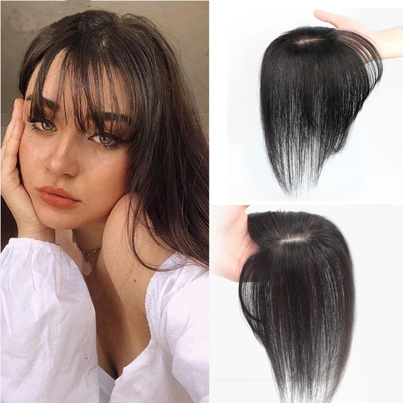 

Jet Black Brown T Part Human hair Air Bangs Natural Hairpieces Hair Women Bang Hair Clips For Extensions Toupee