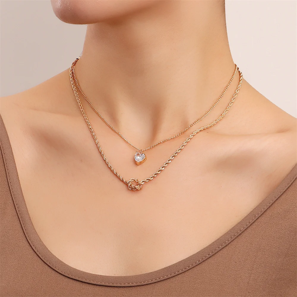 Temperament double layer love heart Zircon Pendant Necklace women's simple fried dough twist chain necklace women's gift
Temperament double layer love heart Zircon Pendant Necklace women's simple fried dough twist chain necklace women's gift