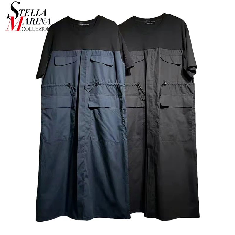 Short-Sleeve Straight New Summer Blue Black Patchwork Casual Wear Dress With Pocket Drawstring Girls Unique Holiday Dress QQ009
Short-Sleeve Straight New Summer Blue Black Patchwork Casual Wear Dress With Pocket Drawstring Girls Unique Holiday Dress QQ009