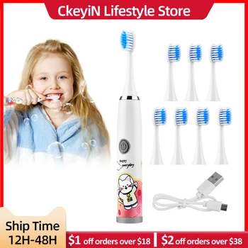 CkeyiN Kids Sonic Electric Toothbrush Childrens Automatic Ultrasonic Teeth Tooth Brush Cartoon Pattern 3-12 Years Old Children