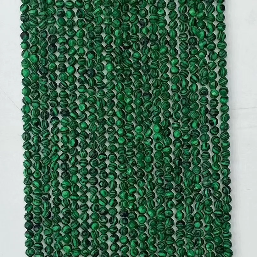 

Icnway natural 2mm 3mm 4mm malachite round faceted 39cm beads for jewelry making