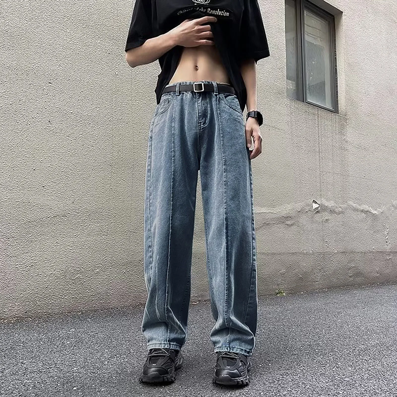 

Vintage Streetwear Flared Jeans Pants Hip Hop Splashing Ink Wide Leg Jean Overalls for Men Fashionable Retro Patchwork Jeans