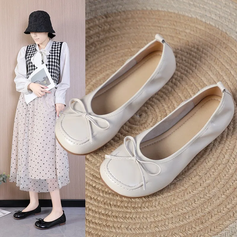 

Butterfly-knot Flat Shoes Women Spring Fall 2023 New Square Toe Shallow Large Size Women Shoes Lightweight Ballet Flats