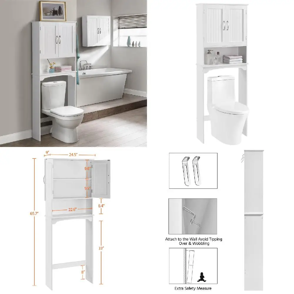 Stunning White Wooden Over-The-Toilet Bathroom Storage Cabinet with Space-Saving Door, Lovely Color for Enhancing Beauty.
Stunning White Wooden Over-The-Toilet Bathroom Storage Cabinet with Space-Saving Door, Lovely Color for Enhancing Beauty.