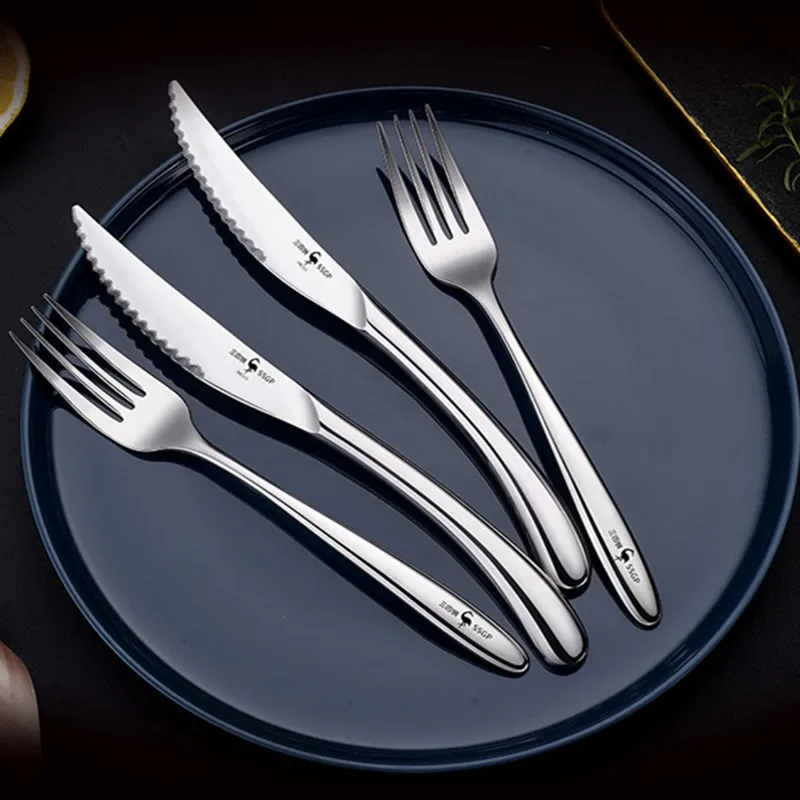 Food Grade SUS420 Steak Knife Spoon And Fork With German Standard Kitchware 
Food Grade SUS420 Steak Knife Spoon And Fork With German Standard Kitchware
