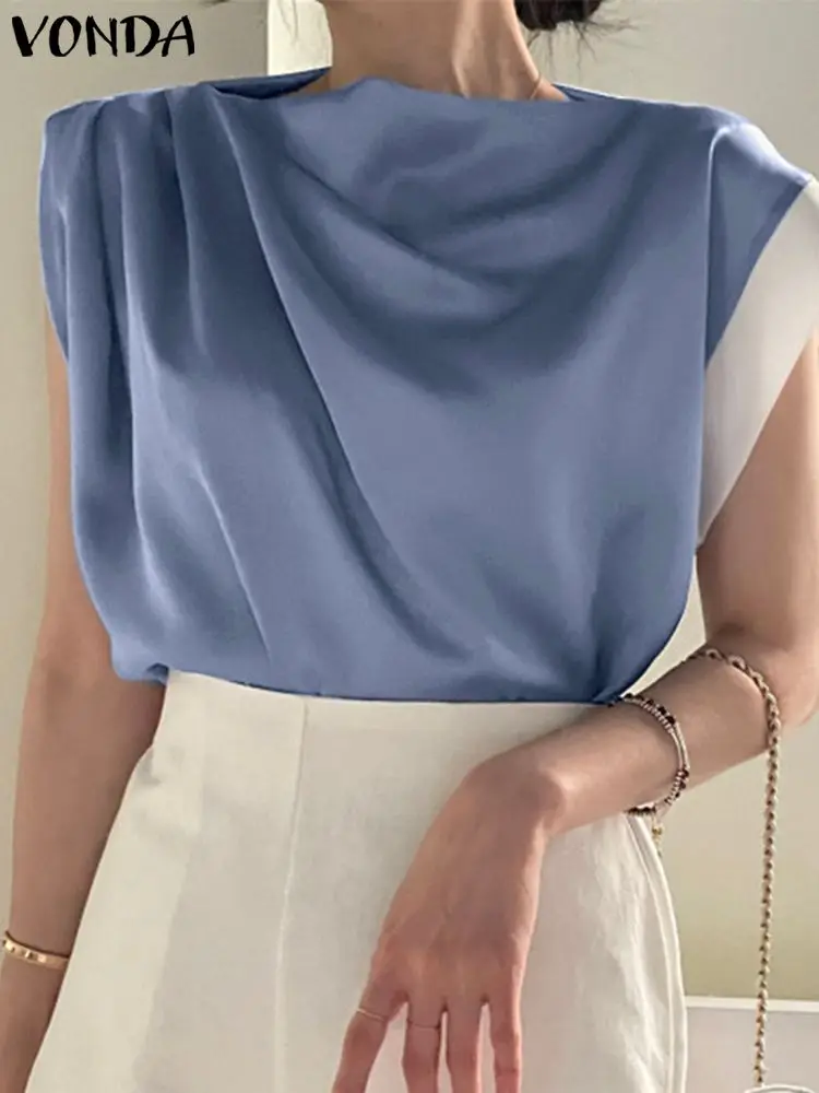 VONDA Elegant Satin Blouse 2023 Summer Tops Women Casual Short Sleeev Color Patchwork Blusas Pleated O Neck Fashion Shirts Femme
VONDA Elegant Satin Blouse 2023 Summer Tops Women Casual Short Sleeev Color Patchwork Blusas Pleated O Neck Fashion Shirts Femme