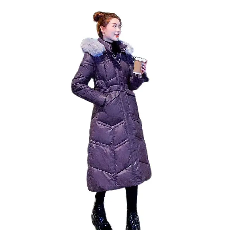 Cotton-padded Women's Long Lace-up Waist Hooded Thick Down Cotton-padded Jacket Temperament Knee-length Cotton-padded JacketLady
Cotton-padded Women's Long Lace-up Waist Hooded Thick Down Cotton-padded Jacket Temperament Knee-length Cotton-padded JacketLady