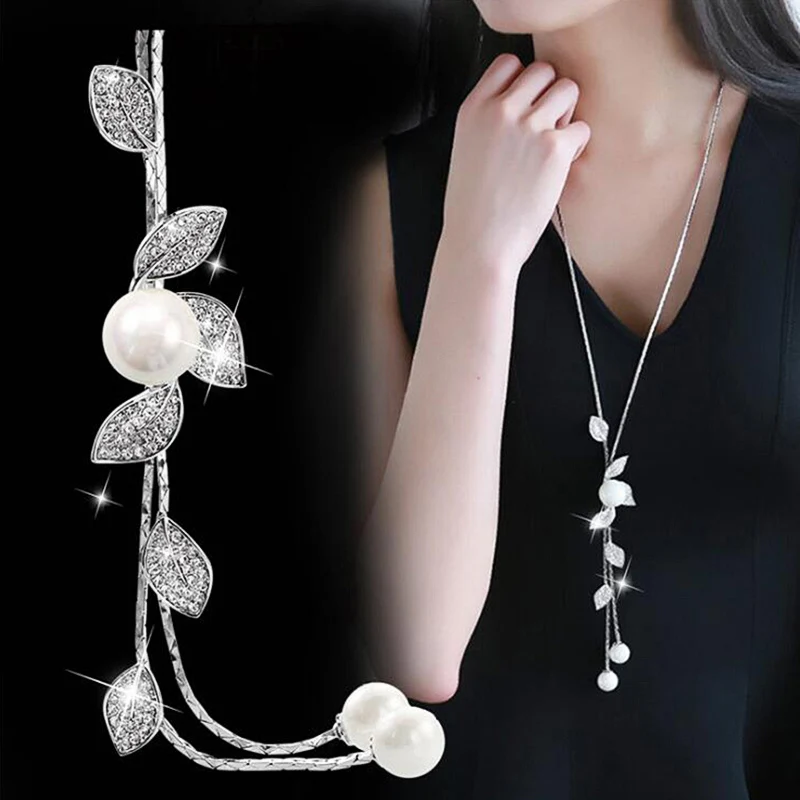 Simulated Pearl Crystal Leaf Necklaces for Women Silver Color Chain Long Necklace Pendant Jewelry Accessories Trendy 2021
Simulated Pearl Crystal Leaf Necklaces for Women Silver Color Chain Long Necklace Pendant Jewelry Accessories Trendy 2021