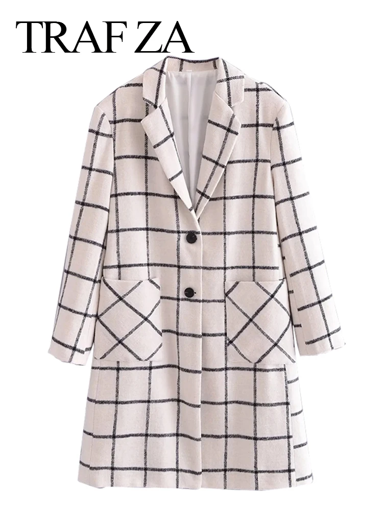 TRAF ZA Fashion Simple Black and White Plaid Print Ladies Woolen Coat Elegant Straight Long Warm Single Breasted Women's Coat
TRAF ZA Fashion Simple Black and White Plaid Print Ladies Woolen Coat Elegant Straight Long Warm Single Breasted Women's Coat