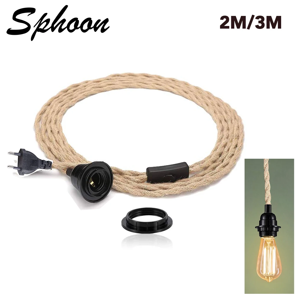 Vintage Style Hemp Rope Pendant Light Cord Kits 2M 3M Eu Plug Switch E27 Vintage Lamp Holder for Simple Hanging Lamp Decor
Vintage Style Hemp Rope Pendant Light Cord Kits 2M 3M Eu Plug Switch E27 Vintage Lamp Holder for Simple Hanging Lamp Decor