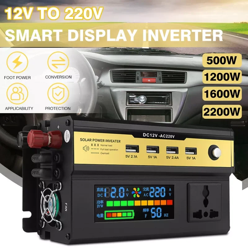 1200W/1600W/2200W Power Inverter Modified Sine Wave LCD display DC 12V to AC 220V USB Car Transformer Convert Charging Converter
1200W/1600W/2200W Power Inverter Modified Sine Wave LCD display DC 12V to AC 220V USB Car Transformer Convert Charging Converter